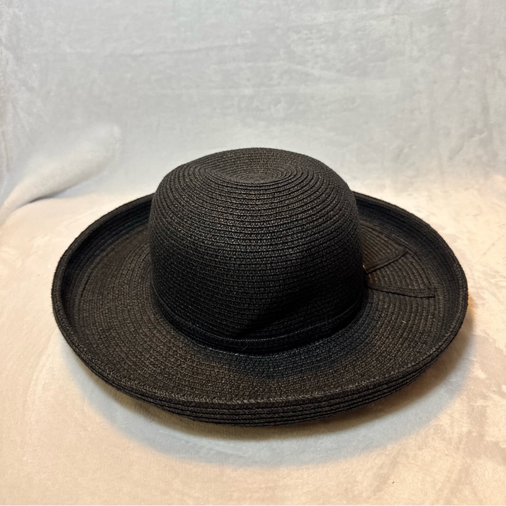 Betmar New York Vintage Black Rolled Brim Straw Sun Hat Resort Wear Retro - Picture 5 of 9